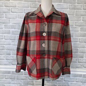 Vintage Pendleton 49er Wool Plaid Jacket Red Gray Retro Cabin Cozy Warm *flaw
